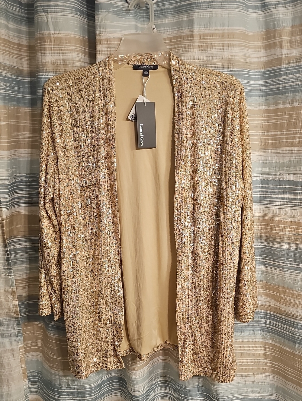 Laurel Grey Champagne Gold Sequin Open-Front Women's Cardigan Jacket